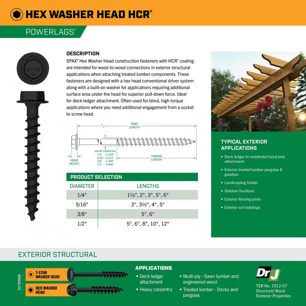 1/4 In. X 6 In. Exterior Hex Head Structural Wood Lag Screws Powerlags Hex (50 E
