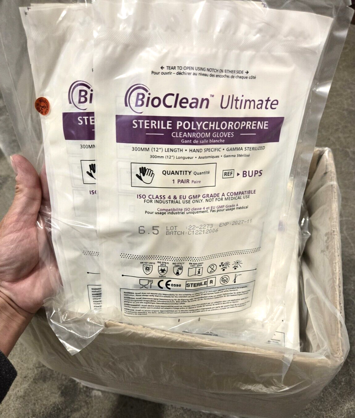 BioClean Ultimate Cleanroom Gloves BUPS-65 *200/cs* Size 6.5, 12″ Length Sterile