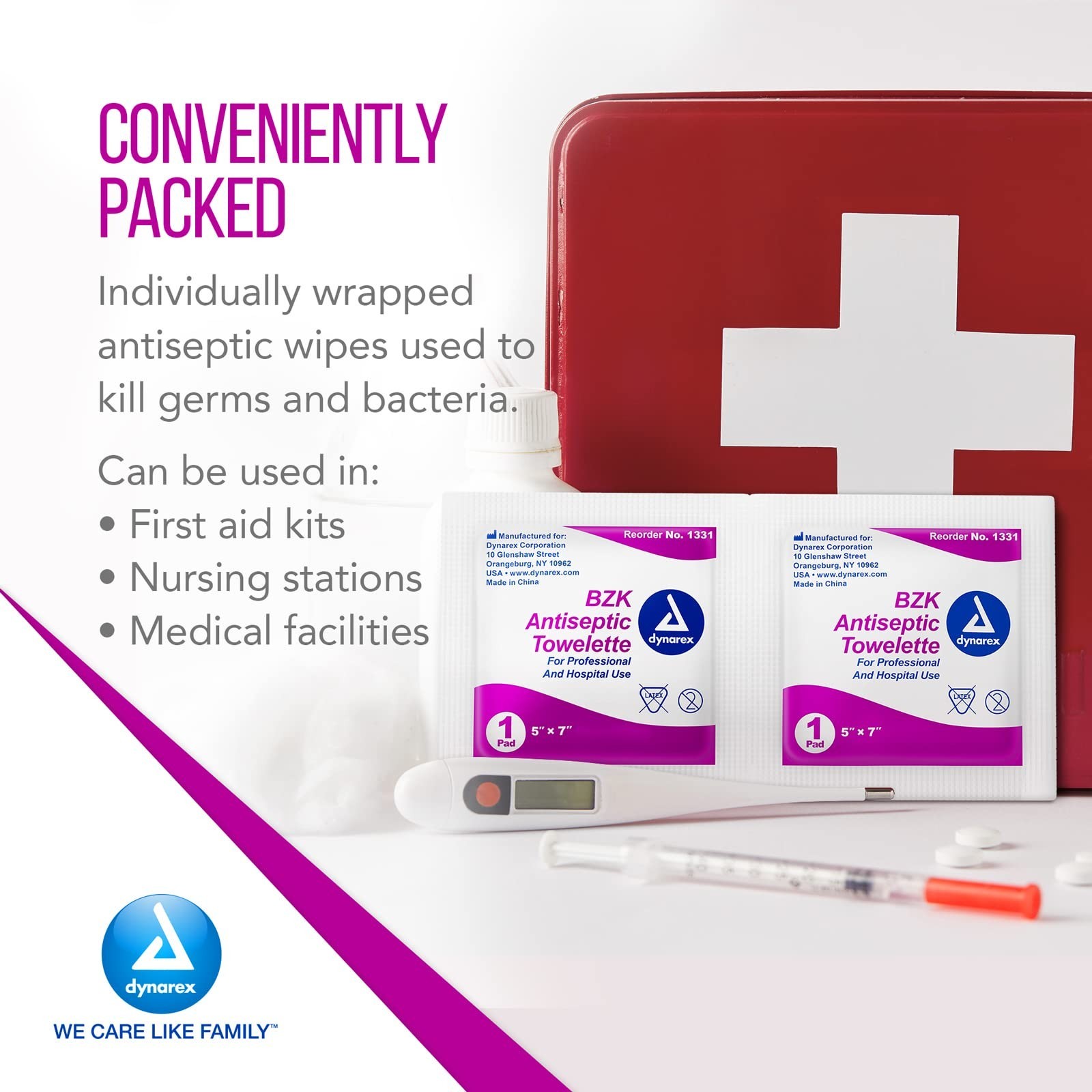 Dynarex BZK Antiseptic Towelettes – 5″x7″ – With Benzalkonium Chloride Formul…