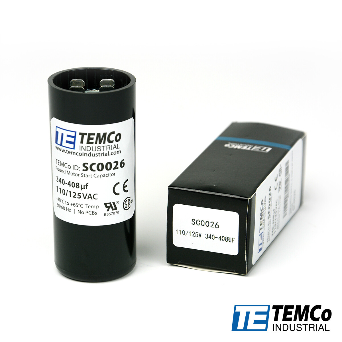 TEMCo 340-408 uf/MFD 110-125 VAC volts Round Start Capacitor 50/60 Hz -Lot-1