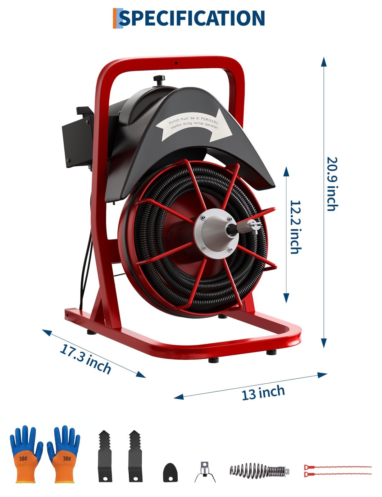 Drain Cleaner 75FT x1/2 In Steel Core Cable 370W Electric Drain Cleaning Machine