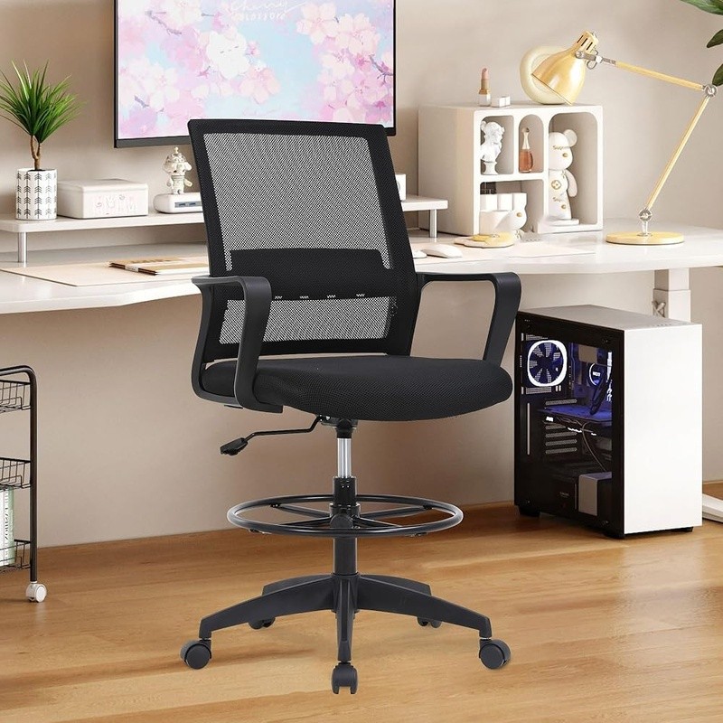 Ergonomic Drafting Chair W/ Foot Ring Adjustable Height Comfortable Support New
