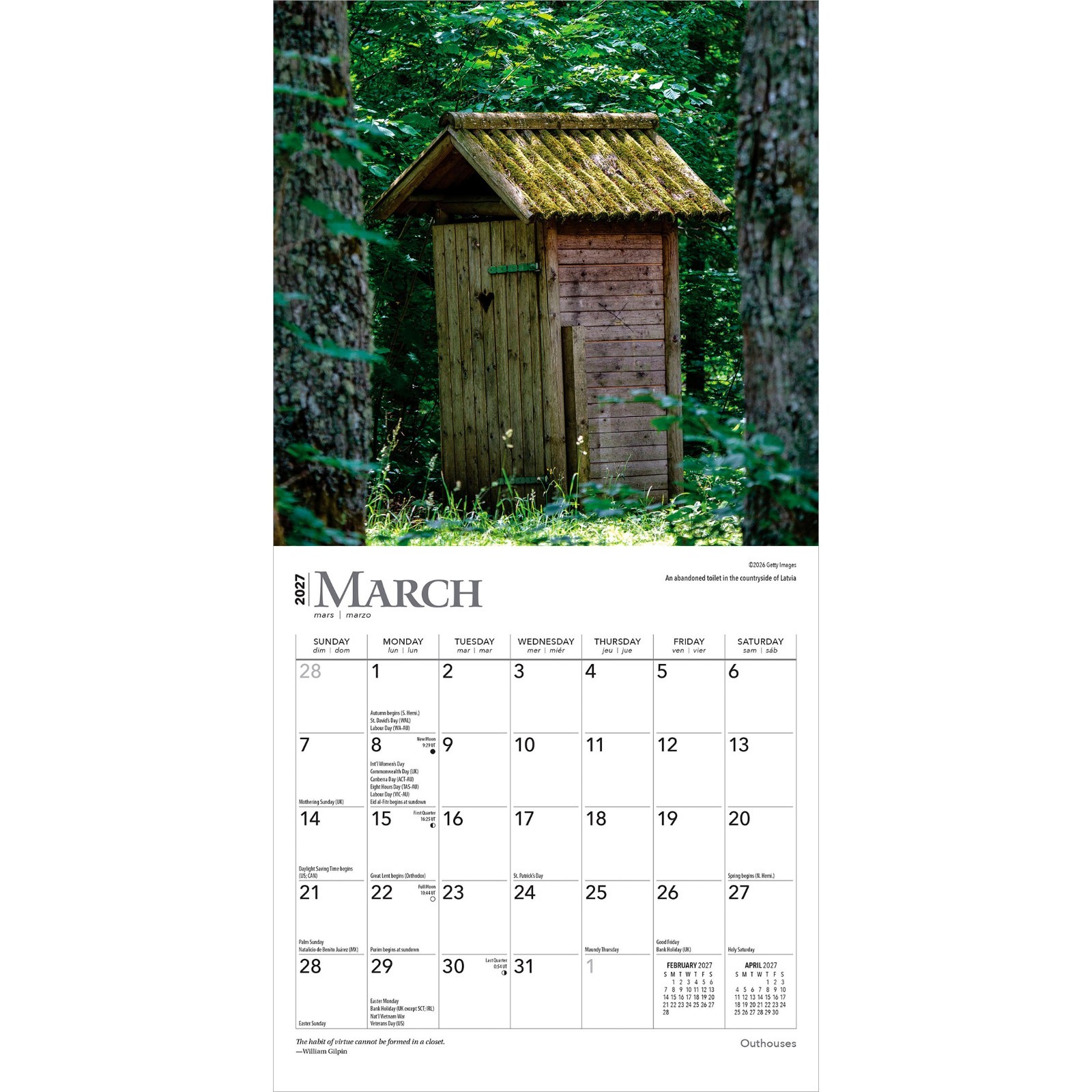 Outhouses | 2027 7×14″ (Hanging) Monthly Mini Wall Calendar