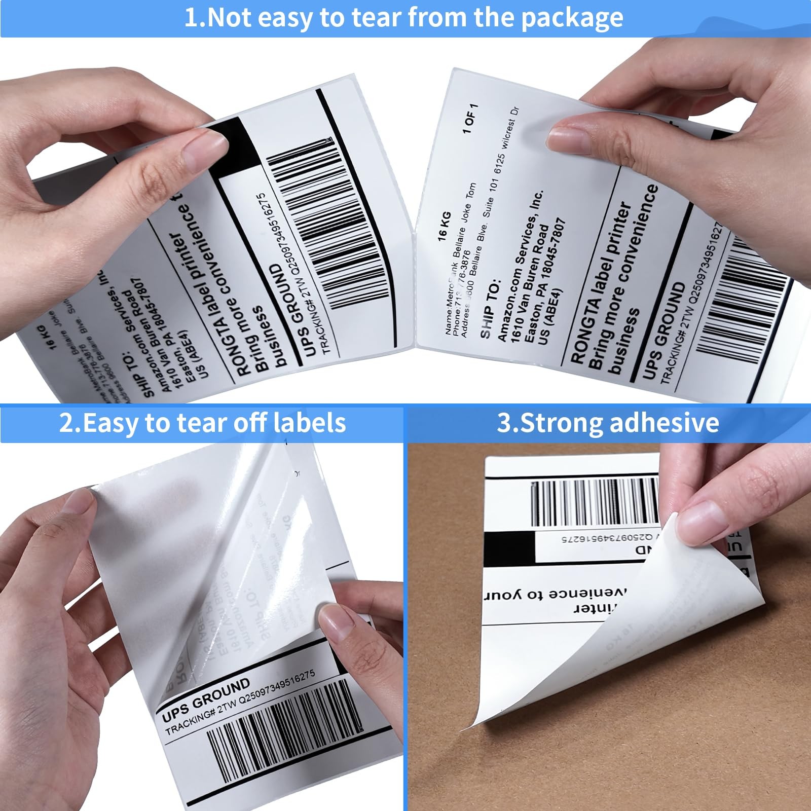 RONGTA 4×6 Thermal Labels, Fanfold Shipping 1 stack | 100 labels, White