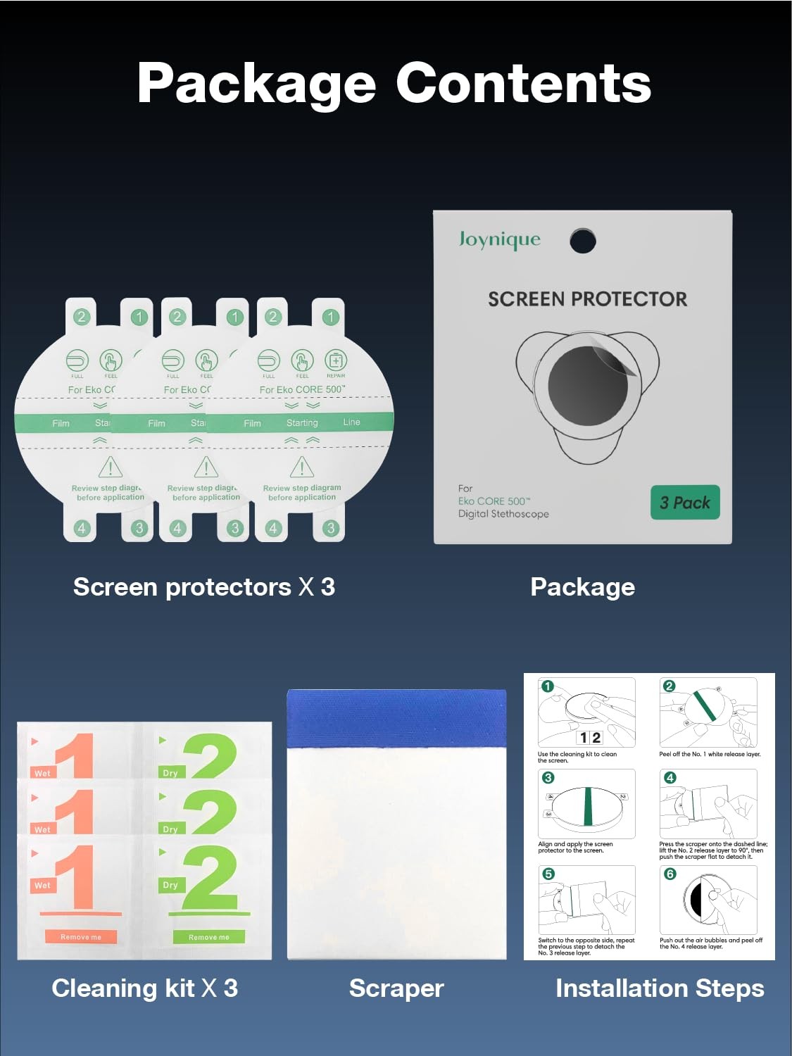 3 Pack Screen Protector EKO CORE 500 Digital Stethoscope Anti Glare HD Film