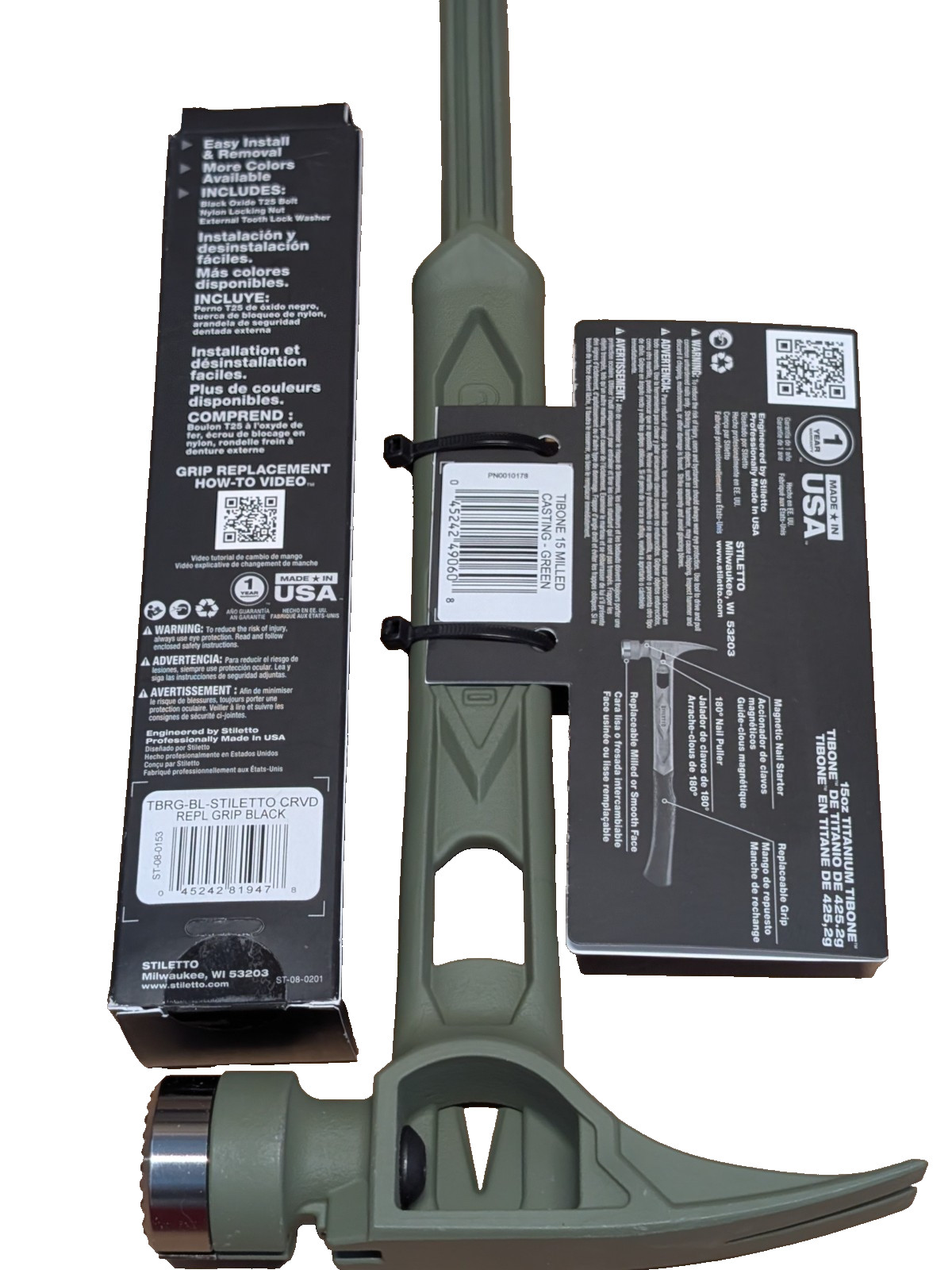 Stiletto Tibone 15Oz Milled/curved Titanium, Limited Edition Green