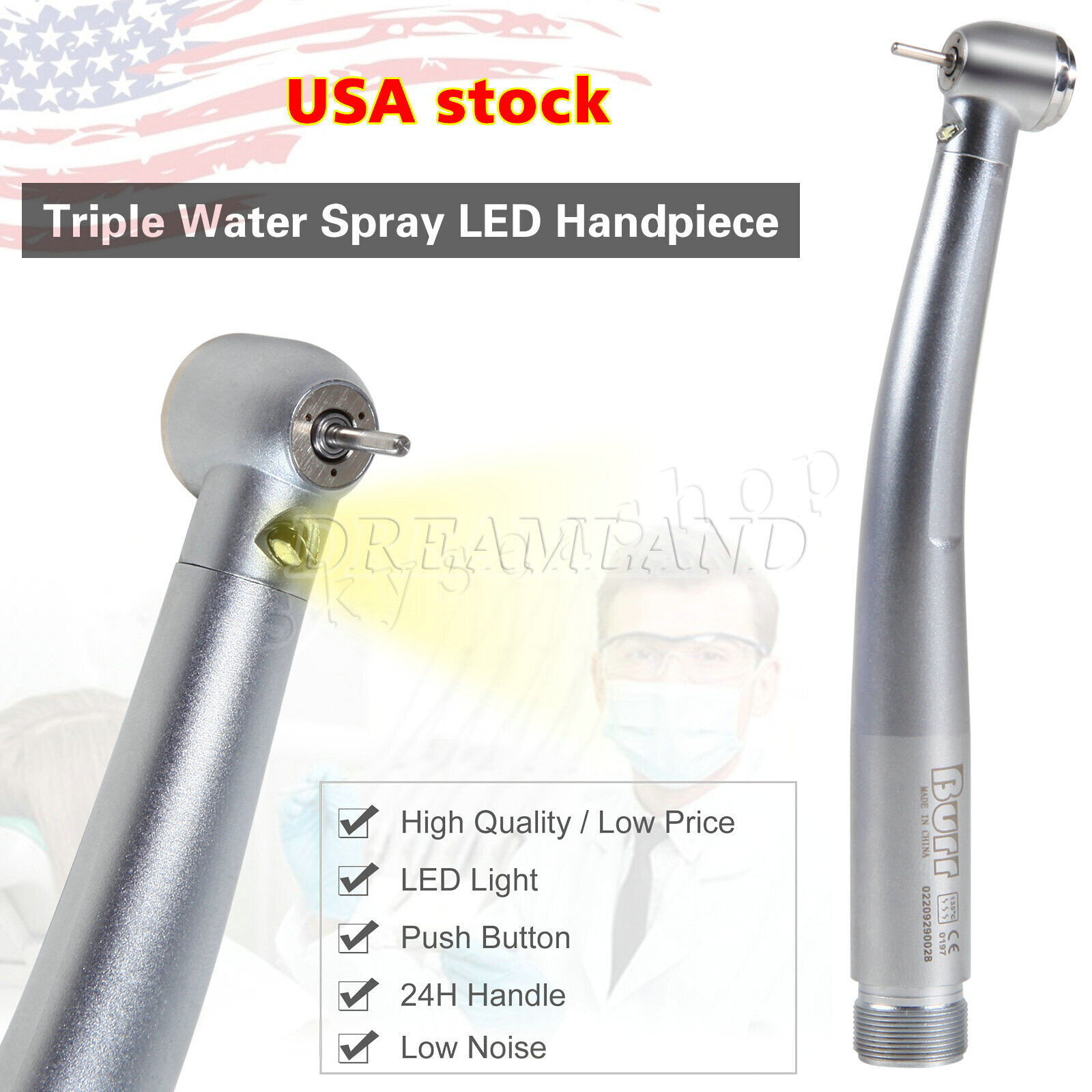 Dental Fiber Optic LED E-generator high speed handpiece Turbine 2 Holes Borden