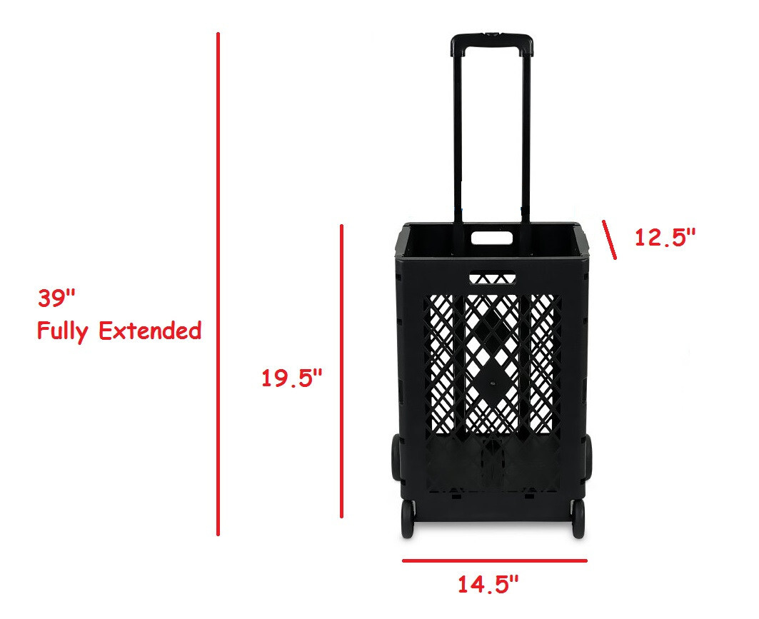WS8 Mesh Utility Cart Folding Collapsible Hand Crate with Wheels 55 Lbs Capacity