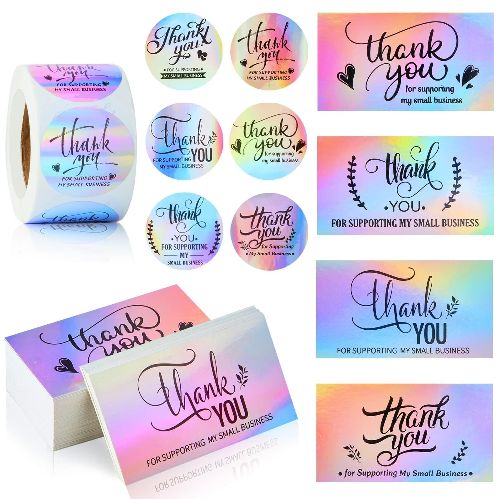 620Pcs Thank You Cards and Stickers for 1.5 inches, Holographic