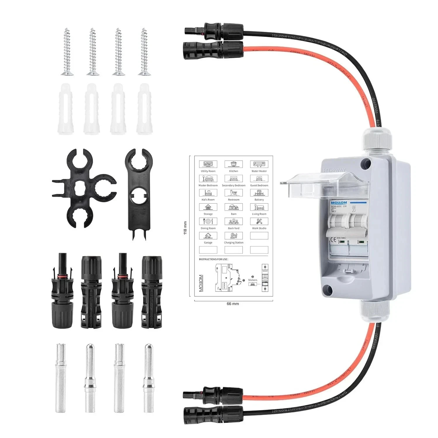 Solar Panel Disconnect Switch 1000V 30A IP65 DC Breaker Box 2P PV Circuit