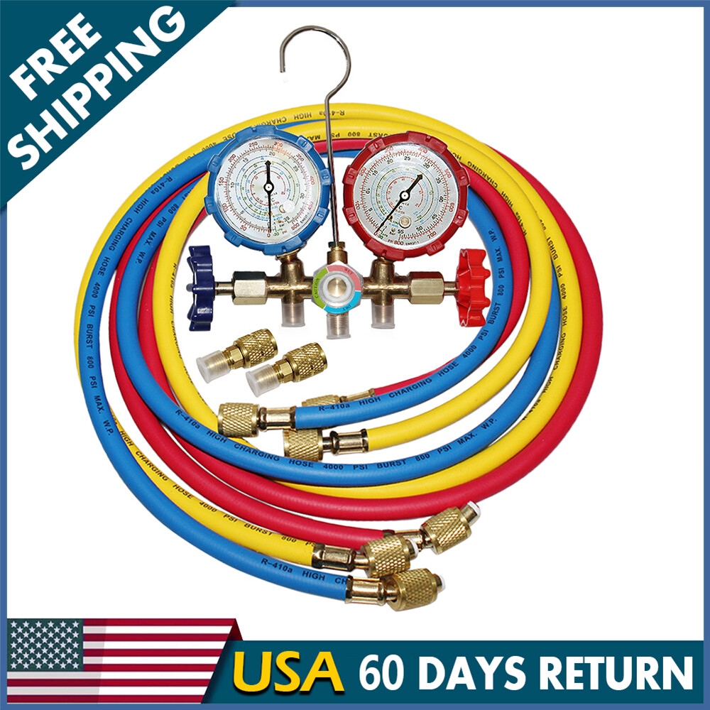 R410A R22 Manifold Gauge Set AC A/C 5FT Color Hose Air Conditioner HVAC 59» New