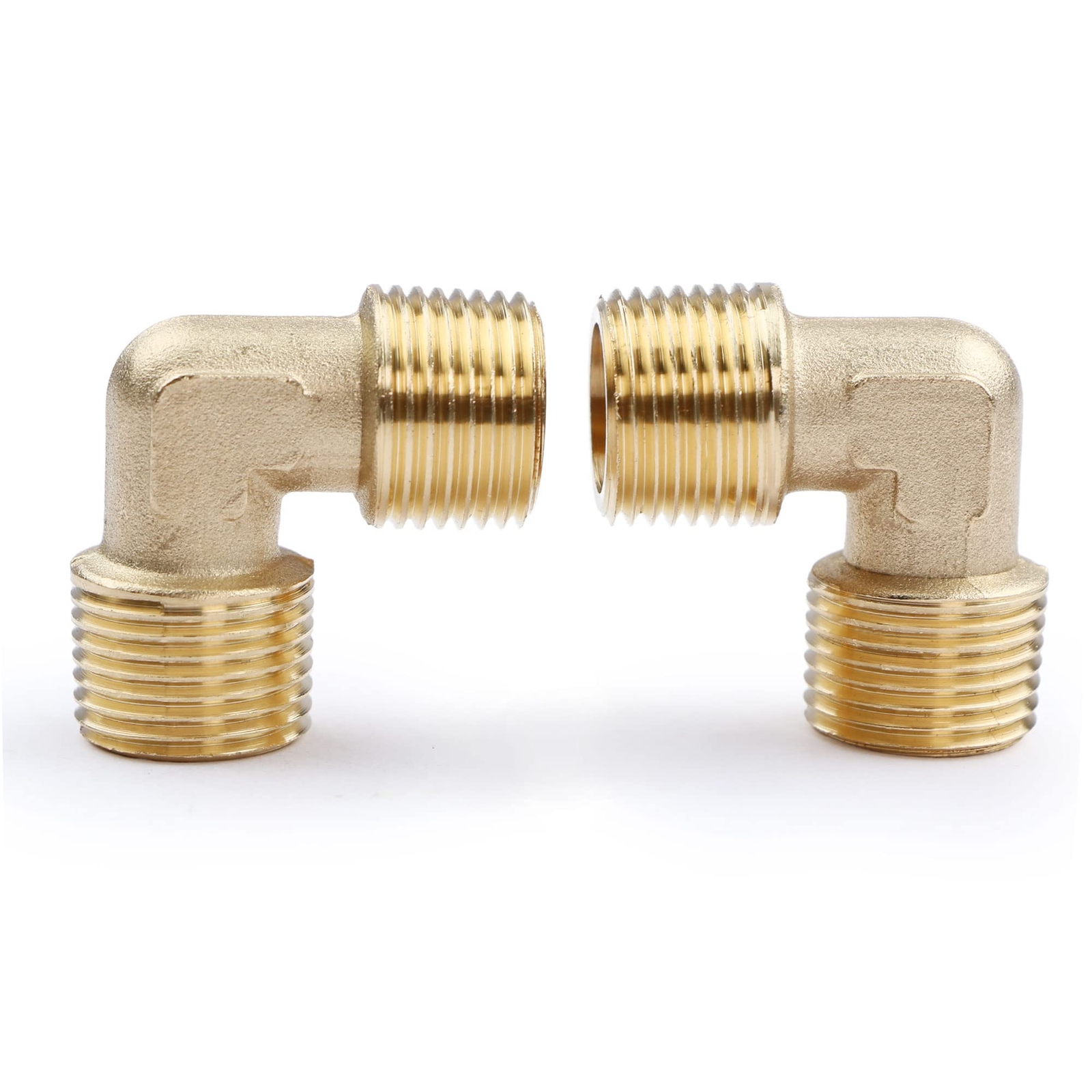U.S. Solid 90 Degree Elbow Brass Fitting NPT 3/8″ Male x 3/8″ Male, 2pcs