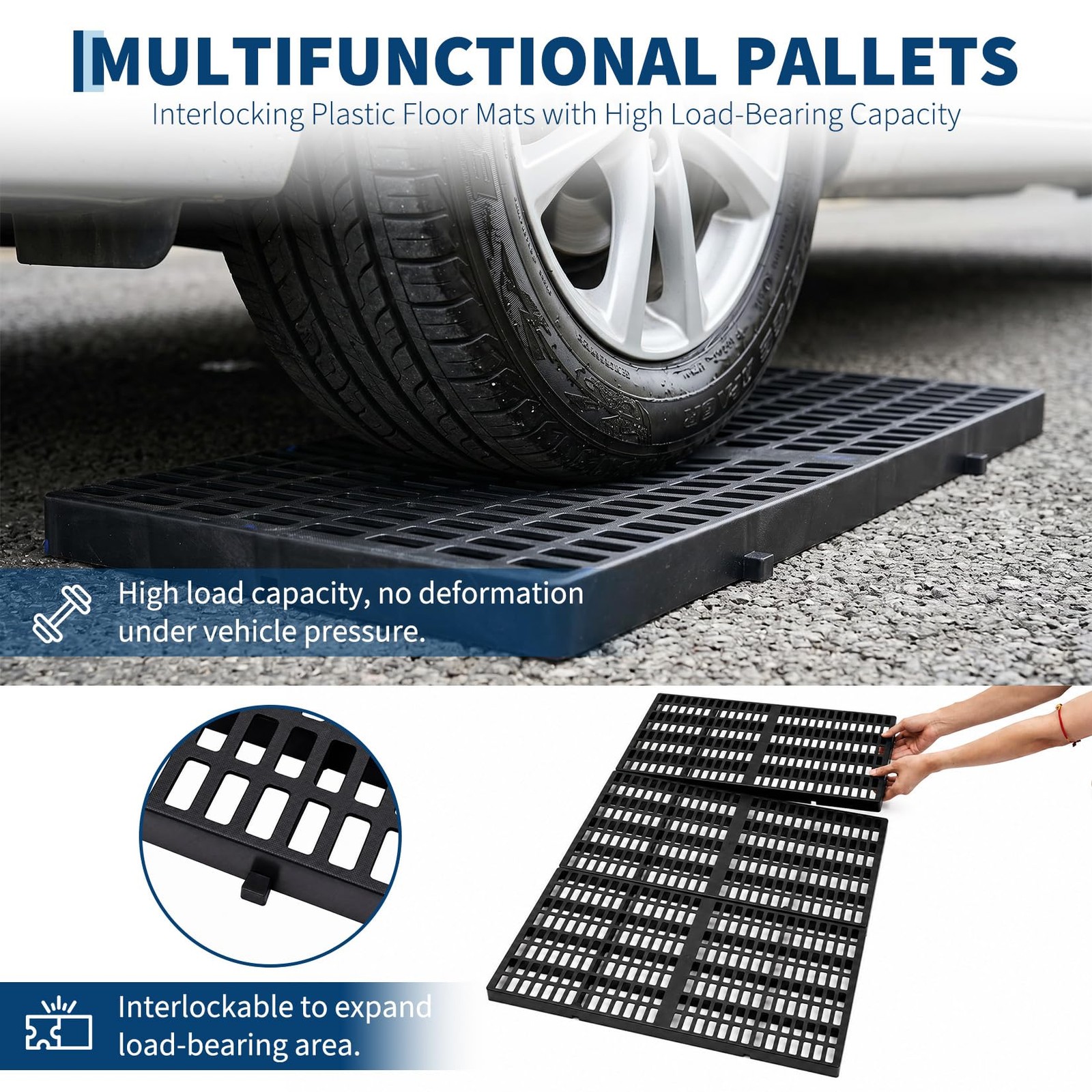 6/12/18-Pack Waterproof Plastic Pallets, 23.6″x11.8″, for Garage Basement Use