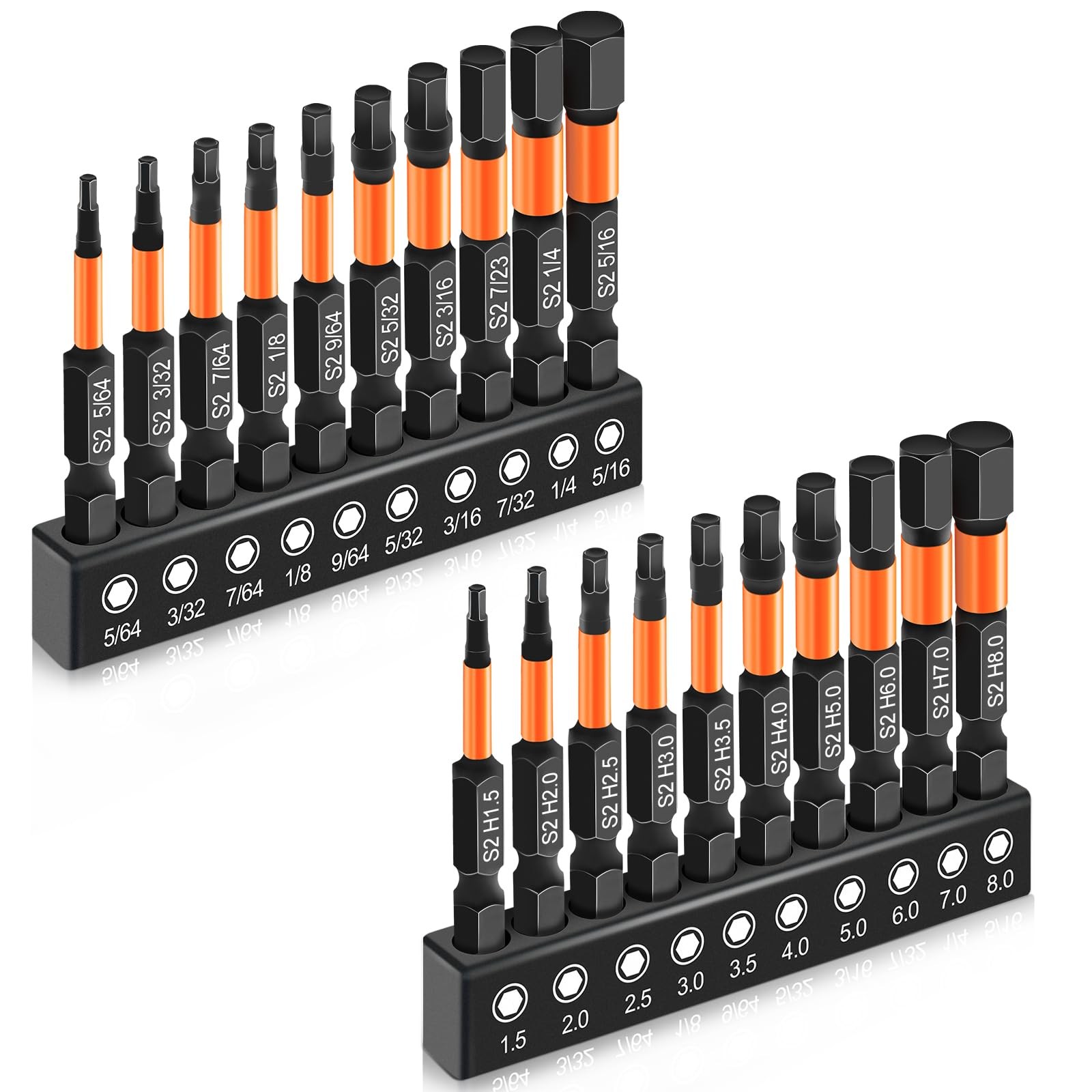 20PCS Hex Bit Set Impact Allen Wrench Drill Bits Metric SAE S2 Steel FROM USA