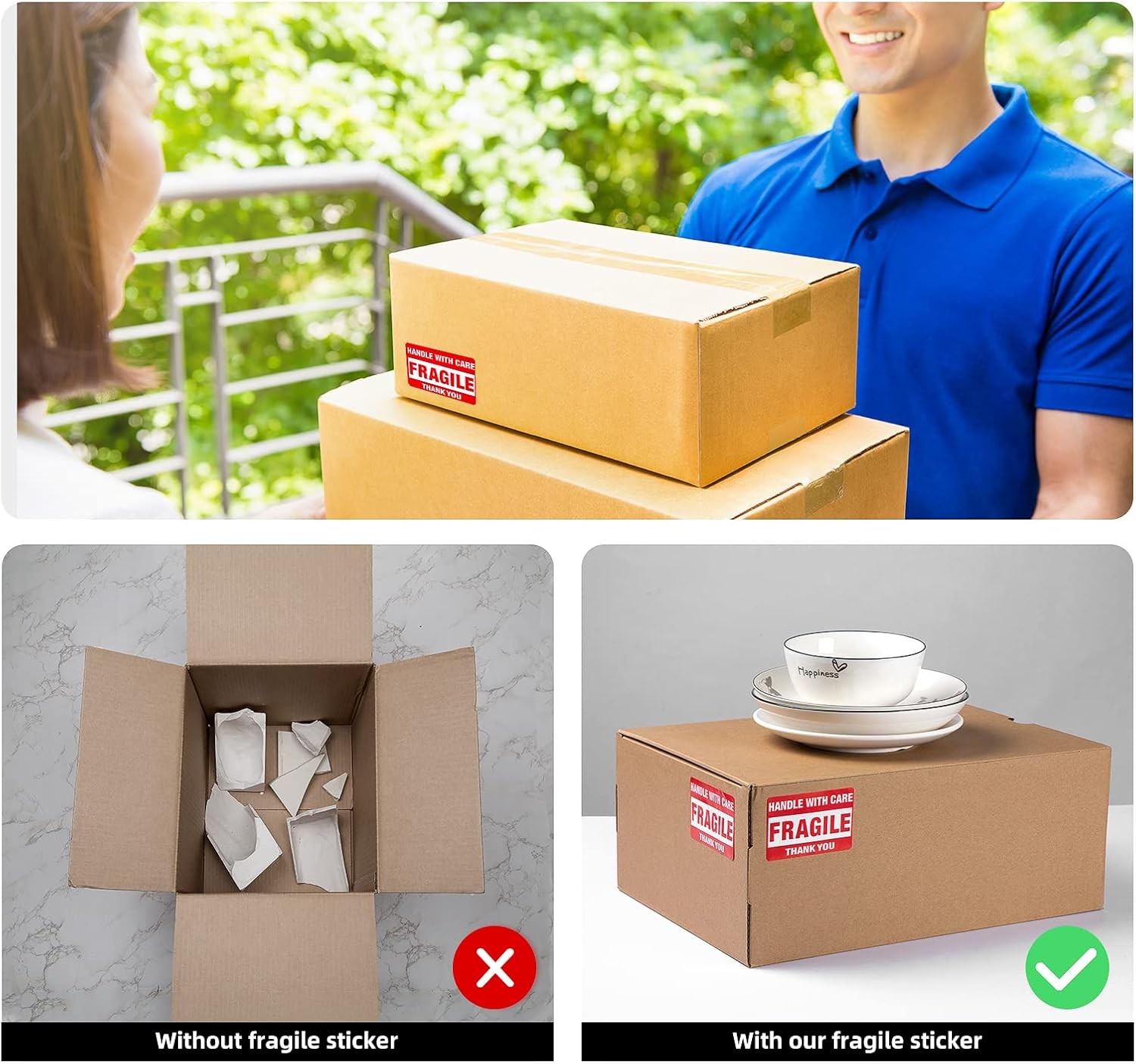 Fragile Shipping Labels 2×3 1000ct Oil-Proof Self Adhesive Handle with Care