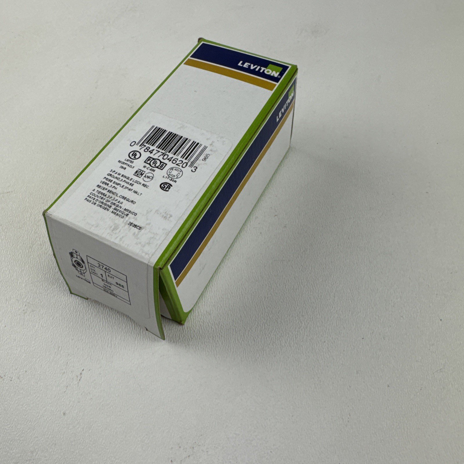 Leviton 2740 Receptacle Locking Blade L17-30R 30A 600V 3-Phase 3P4W Grounding