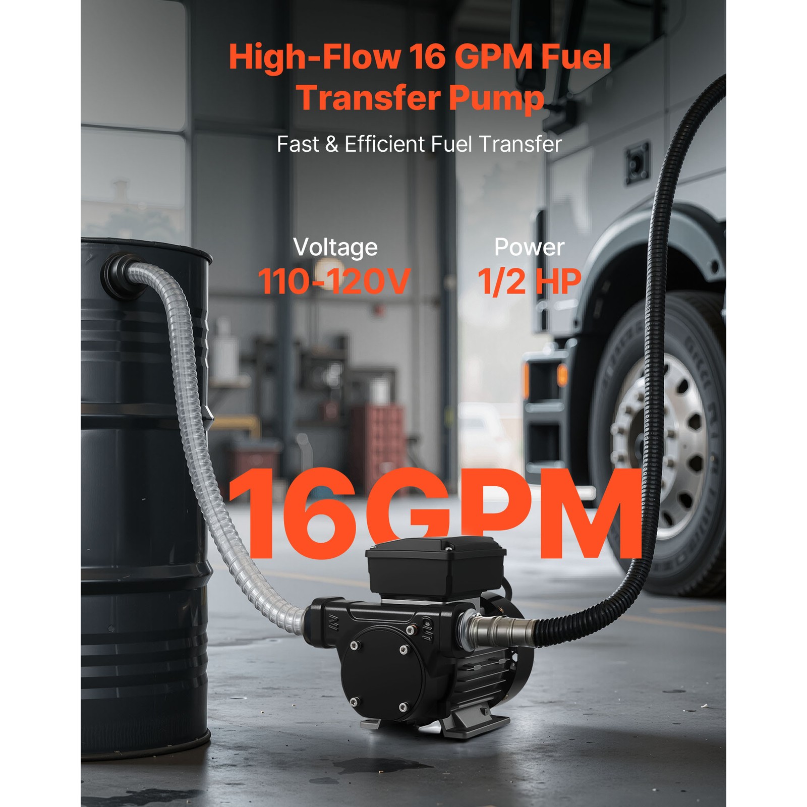 Uimoso Electric Fuel Transfer Pump 110V, 16 GPM, 60 L/min with Fuel Nozzle