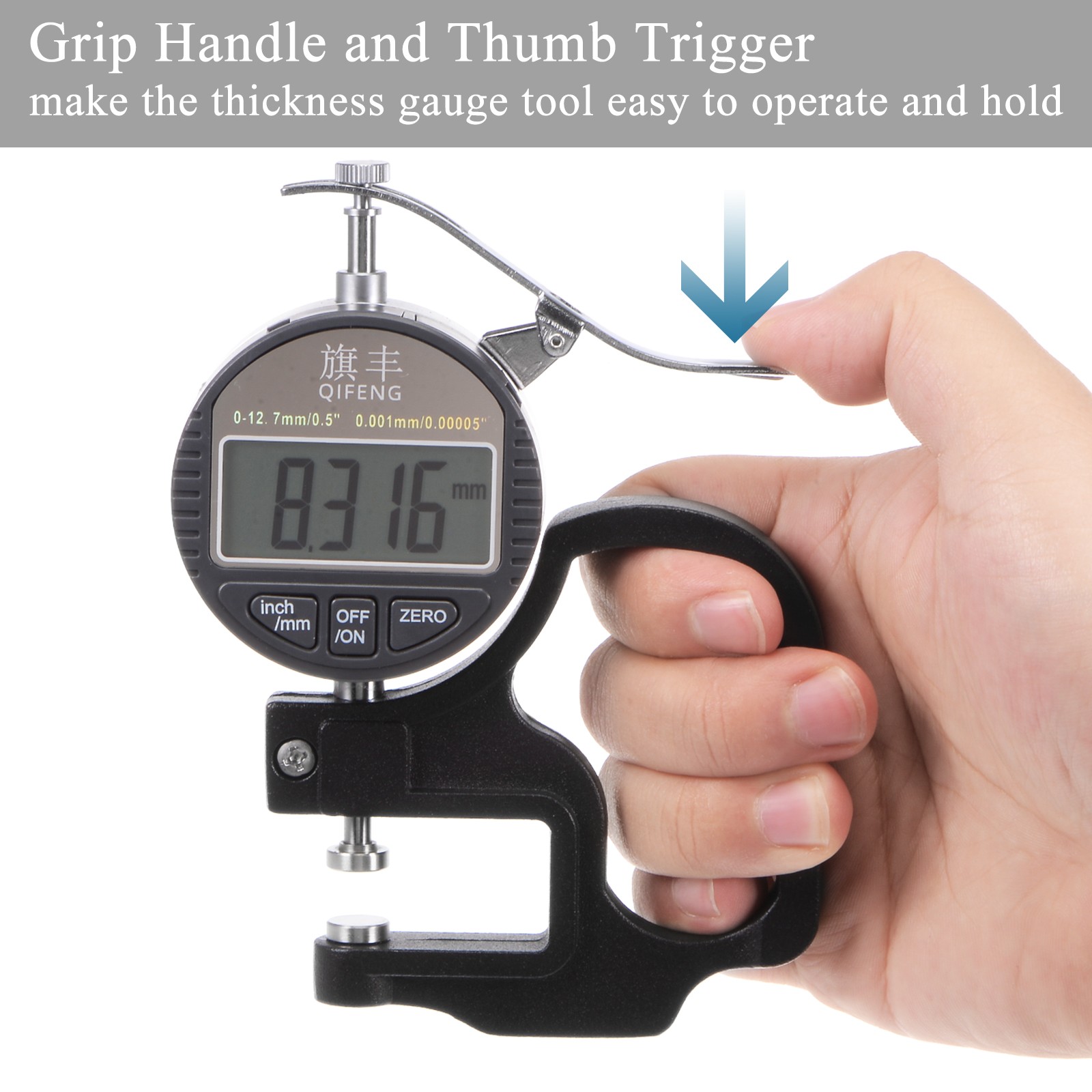 Digital Thickness Gauge 0.001mm/0.00005″ Range 0-12.7mm/0.5″ Electronic