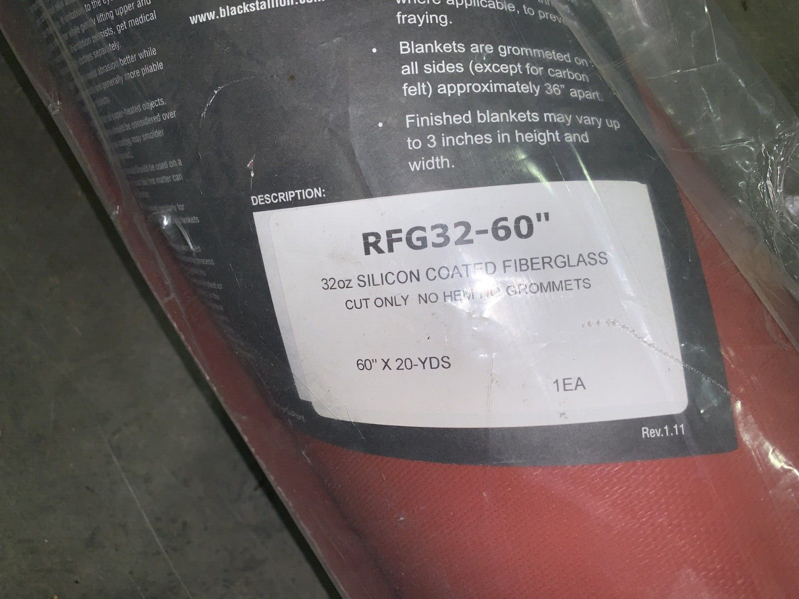 Black Stallion B-RFG32 32 oz. Silicone Coated Fiber 60’x5′ – 20 Yards