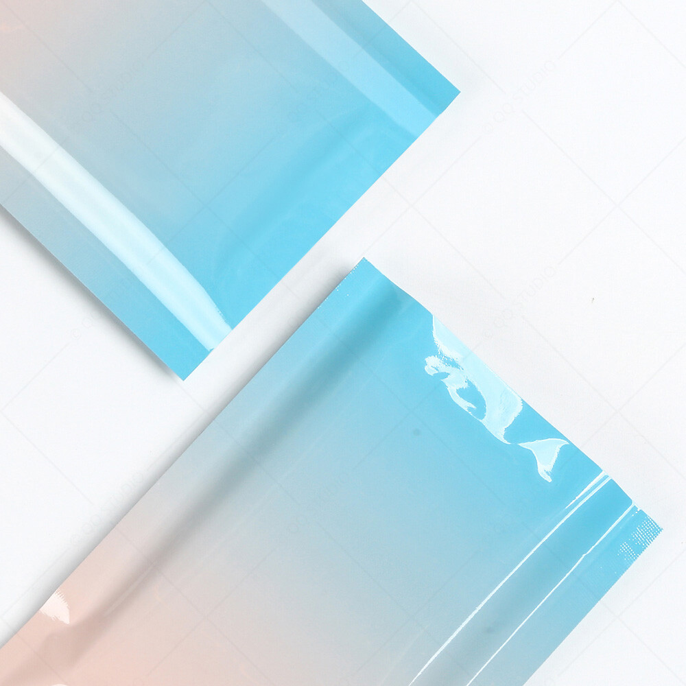 Multi-Size Glossy Gradient Pink+Blue Foil Mylar Open Top Pouch Bag w/ Tear Notch