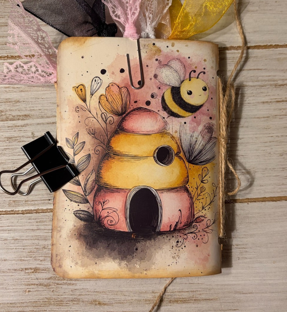 Junk Journal Handmade Booklet Book Vintage «Bees Butterflies» Pocket Ephemera a