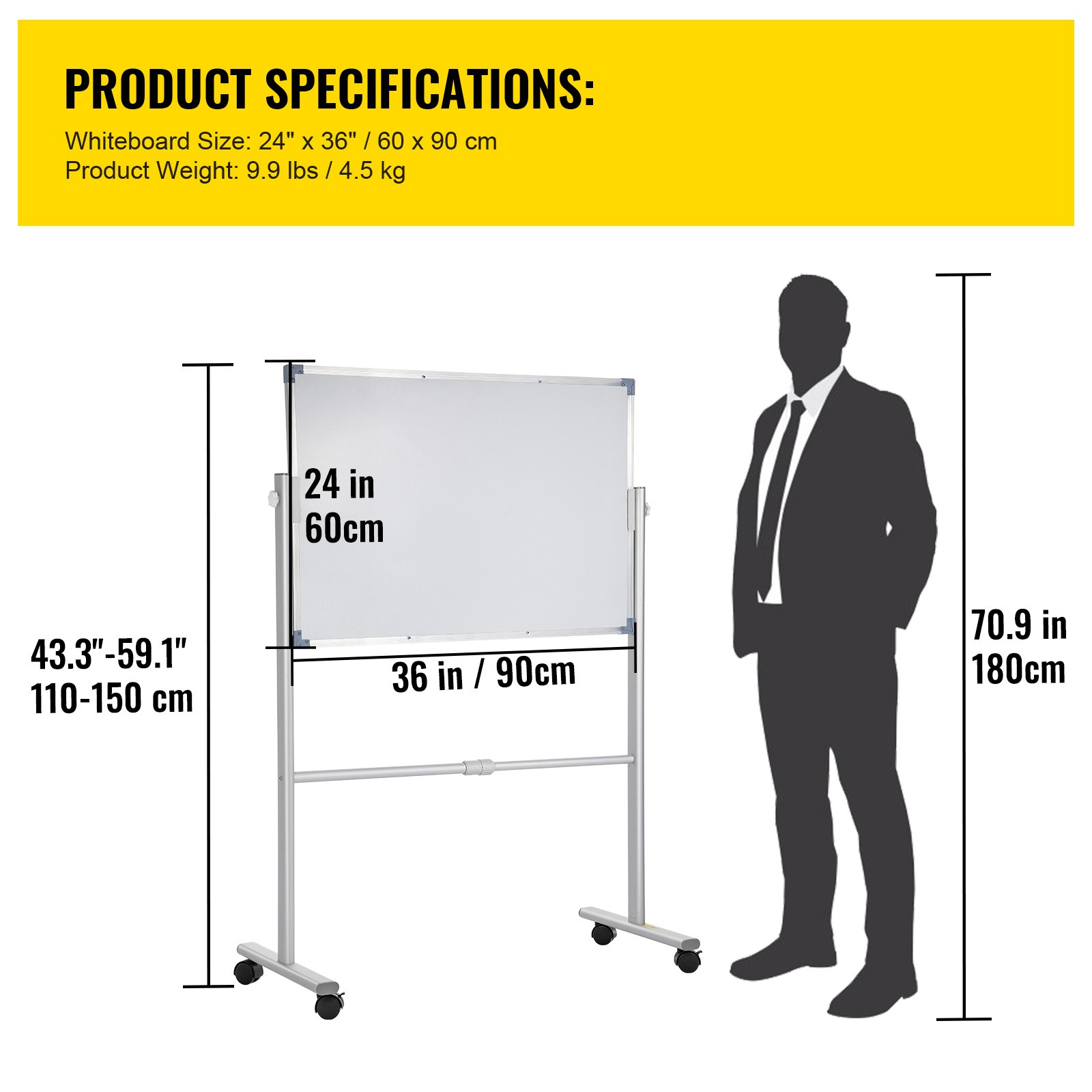 Uimoso Mobile Dry Erase Board Magnetic Whiteboard w/Stand 36″ x 24″ Double Sided