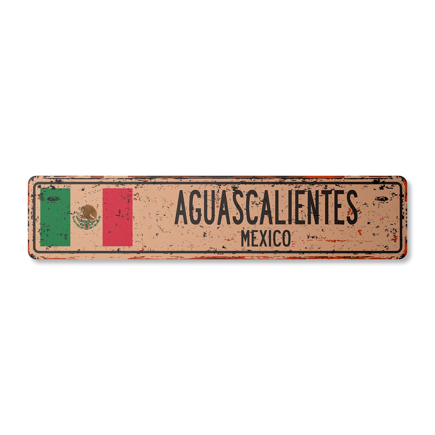 AGUASCALIENTES MEXICO Vintage Street Sign Mexican flag city country road rustic
