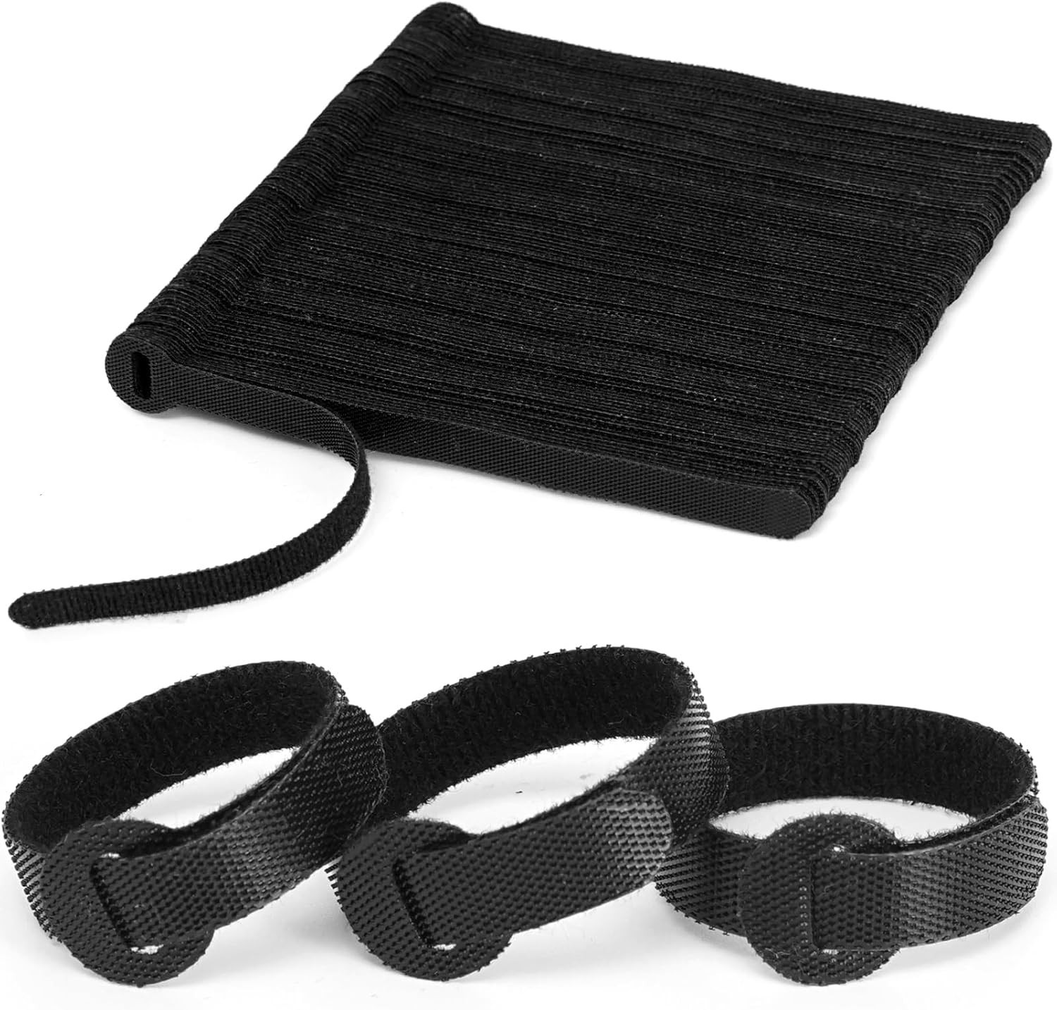 150PCS 6″ Reusable Cable Ties Hook Loop Fastener Straps Wire Organizer Black
