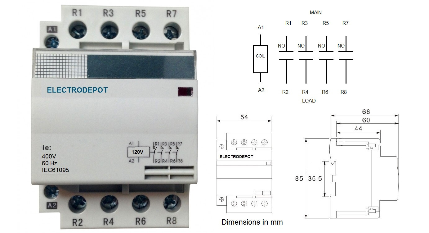 30A Contactor 4 Pole 110V, 120V Coil, 20A 40A 50A 4P Led Lighting Free DIN rail