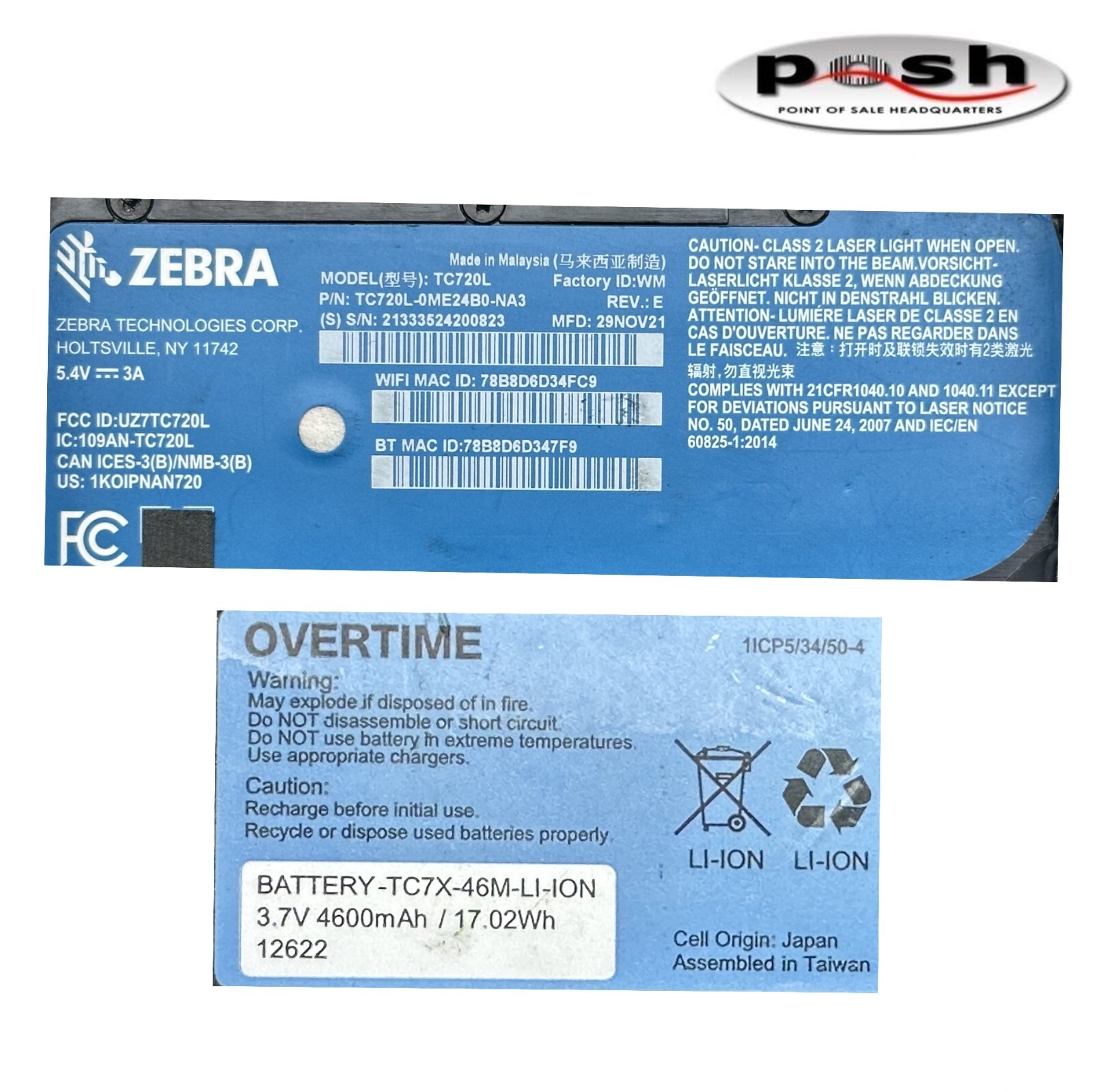 Zebra TC720L-0ME24B0-NA3 Mobile Scanner W/ Battery included