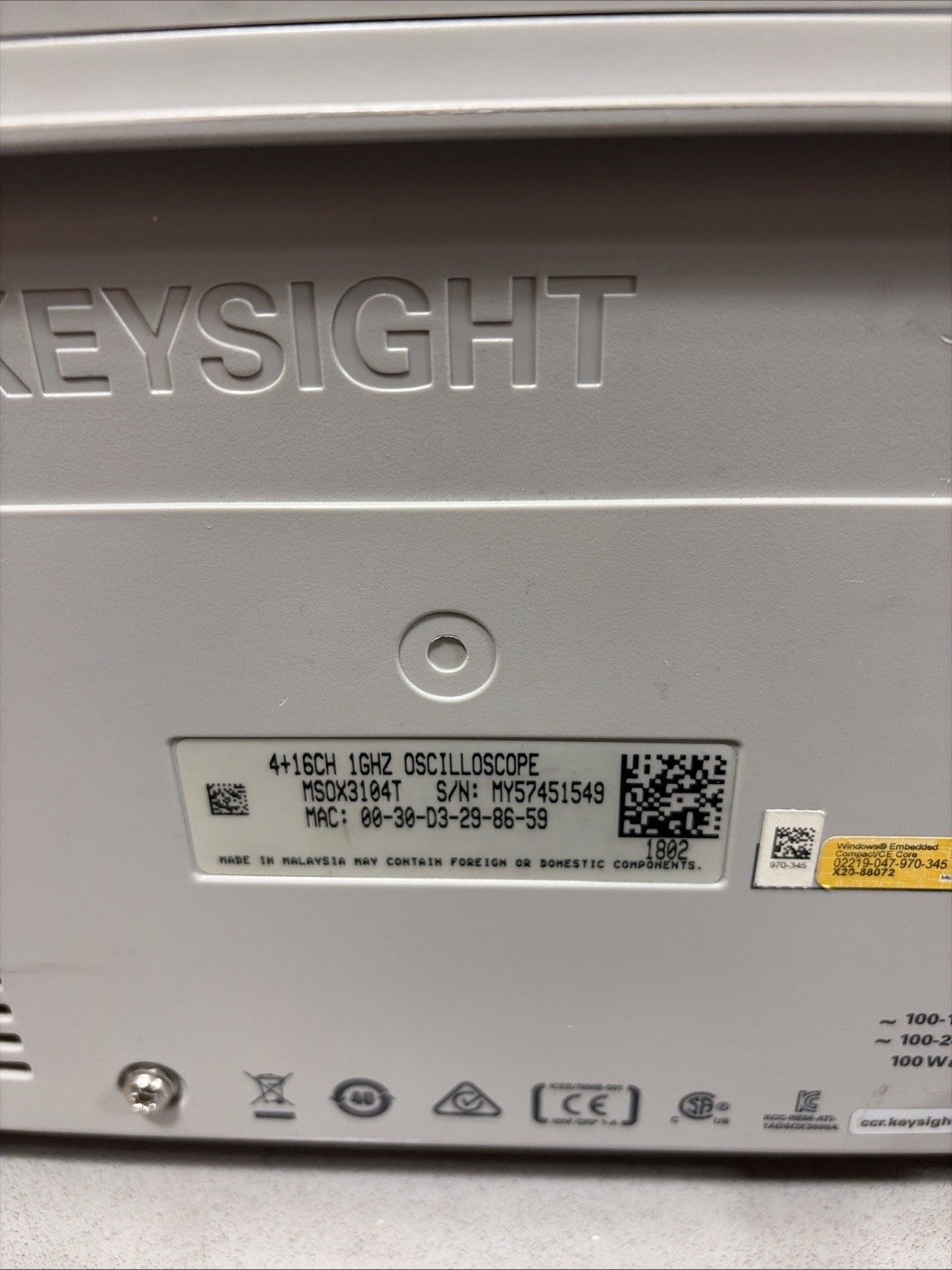 Keysight Agilent MSOX3034T 350MHz, 4+16Ch, 5GSa/s Mixed Signals Oscilloscope