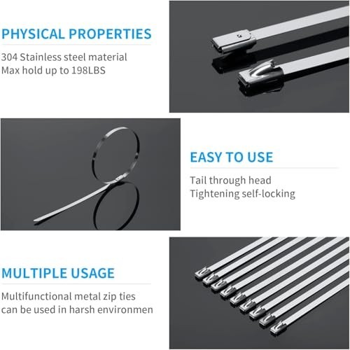 Stainless Steel Zip Ties 11.8 Inch 300lbs Tensile Strength 600 Pack Heavy Duty