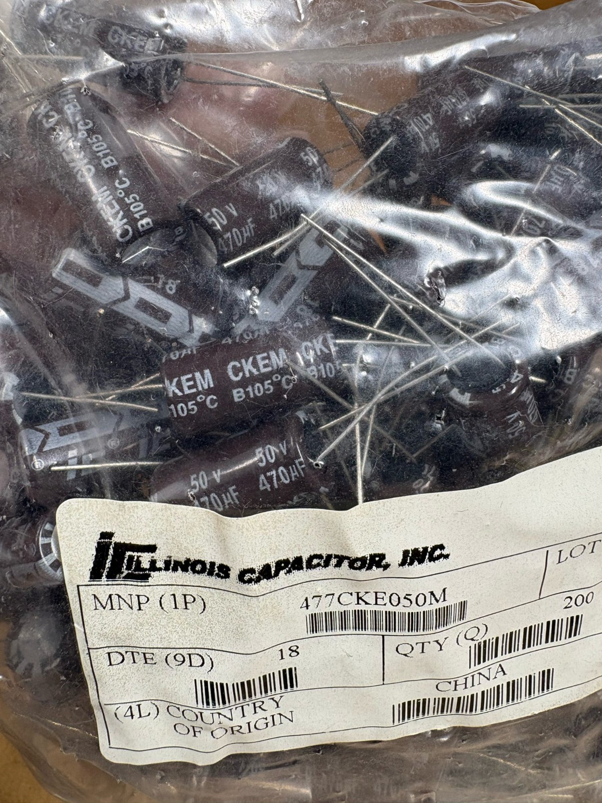 200x Illinois Capacitor 470uF 50V Radial Electrolytic Capacitors 105°C