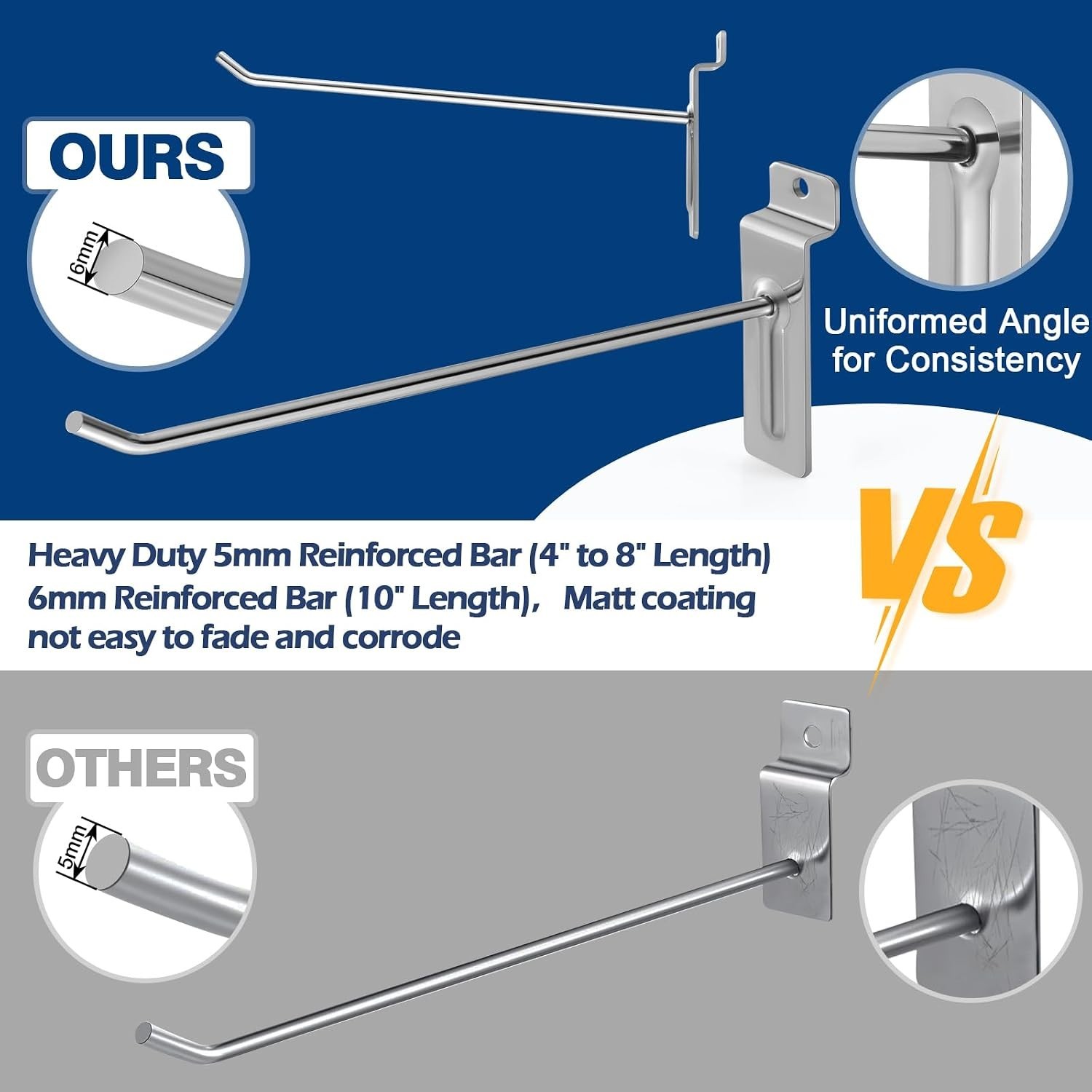 Polmart 10 Inch Heavy Duty Slatwall Panel Hooks Silver 96 Pack