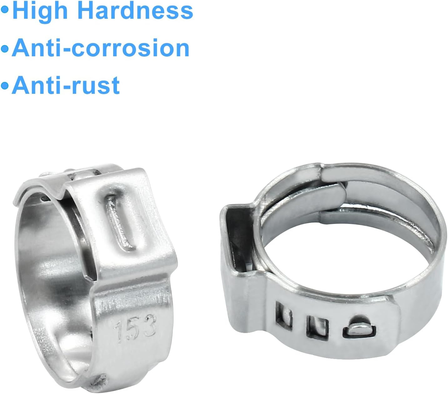 50 Pcs Single Ear Hose Clamp 12.8Mm-15.3Mm, Stainless Steel Crimp Rings