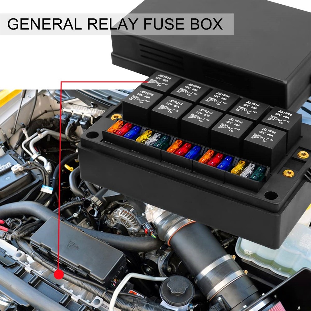 Pre-Wired 15 Slots 10 Way Fuse Relay Box 12V Automotive, Fuse Relay Block New