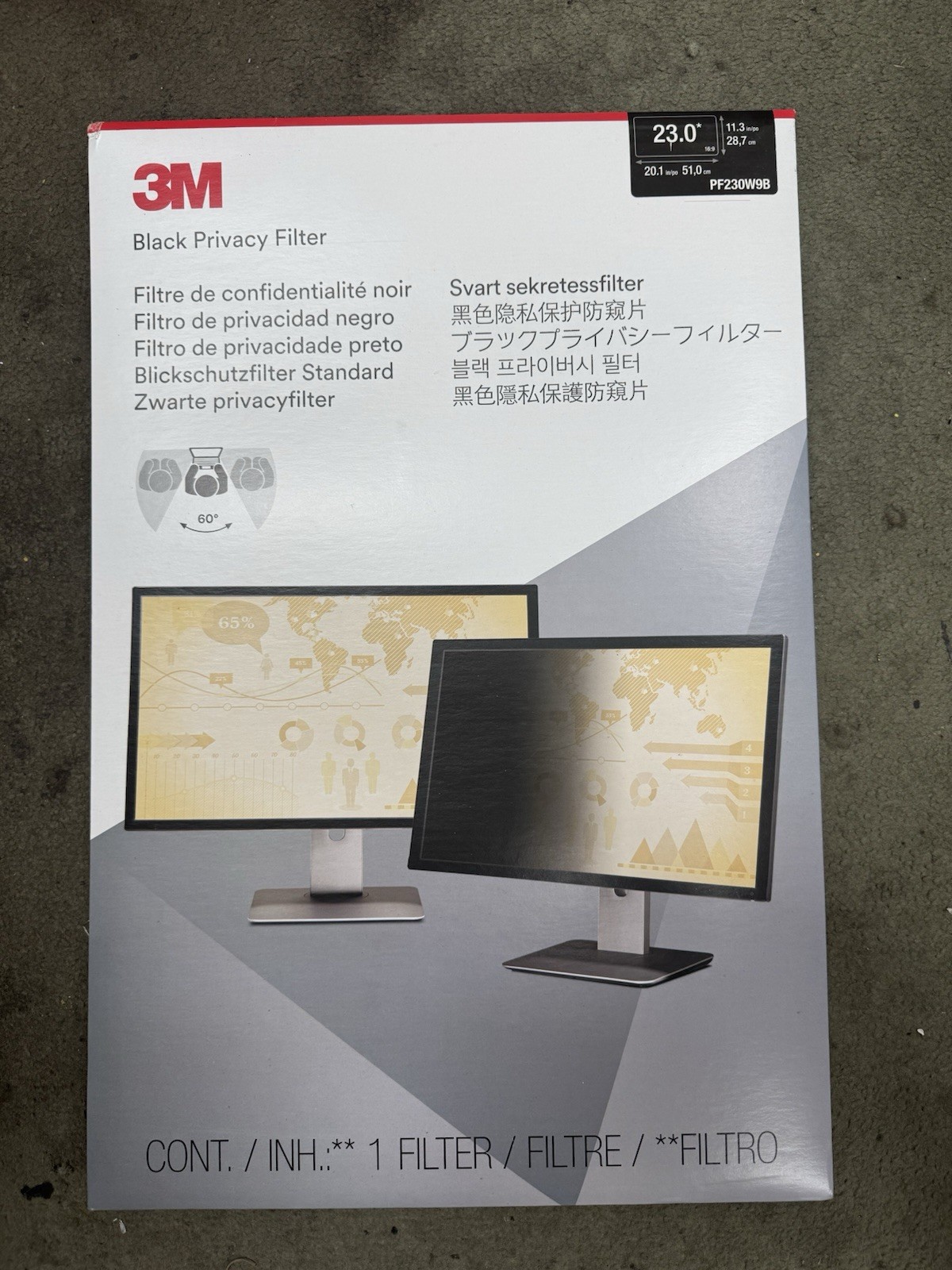 3M Frameless Blackout Privacy Filter for 23 in. Monitor PF230W9B 16:9 Ratio New