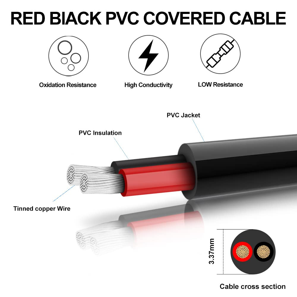 24 Gauge 2 Conductor Electrical Wire, 24 AWG Red & Black Tinned Copper Hookup Wi
