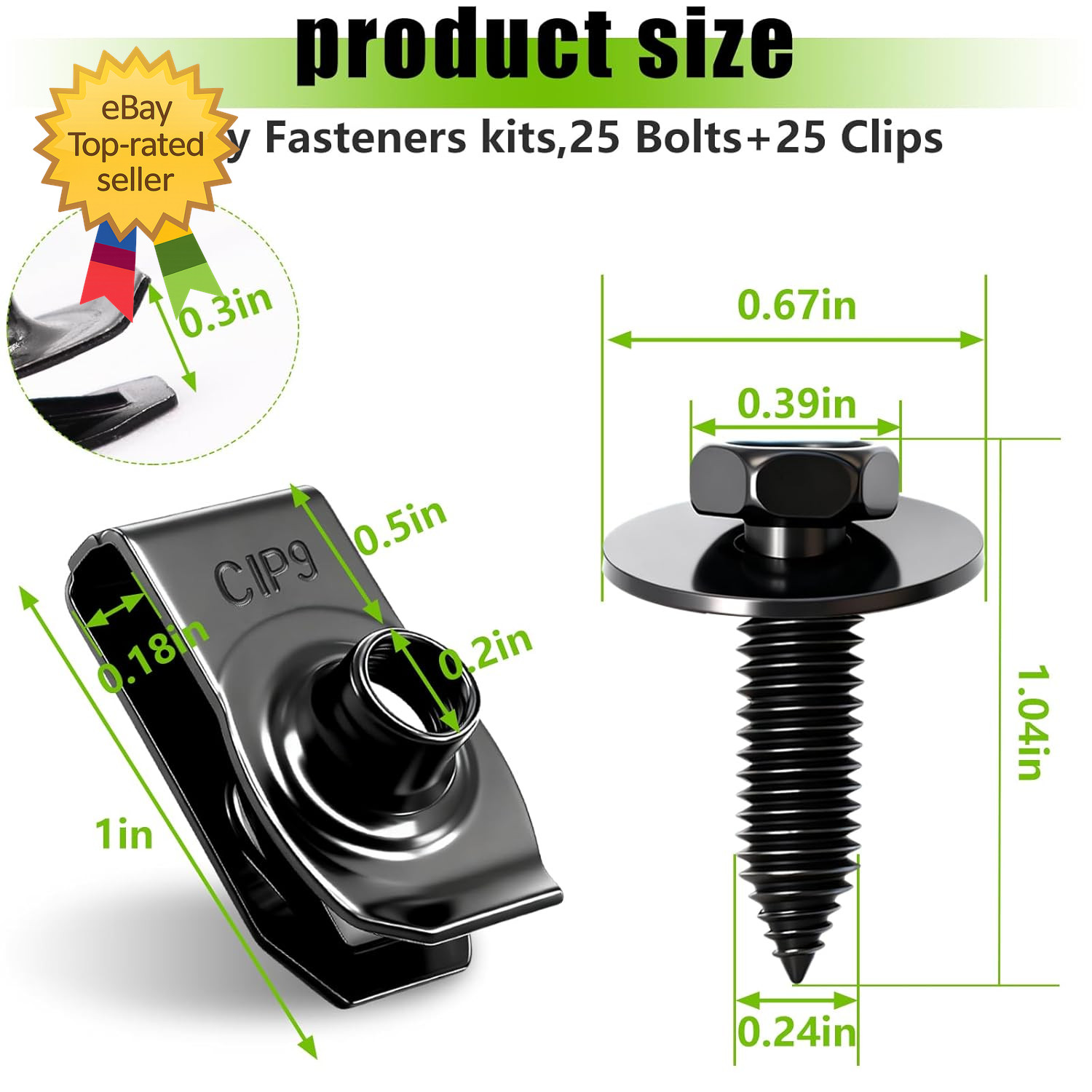 50PCS 1/4 U-Nut Clips & Hex Head Automotive Body Fender Bolts Kit For Most Cars