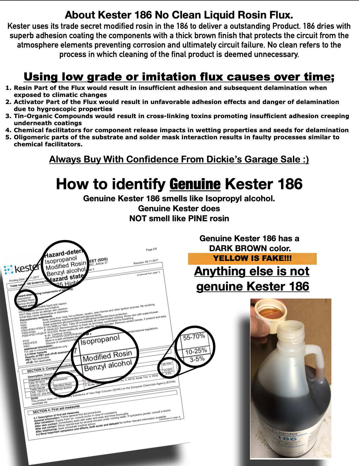 10ml / .34oz KESTER 186 NO CLEAN LIQUID RMA FLUX FOR SOLDERING