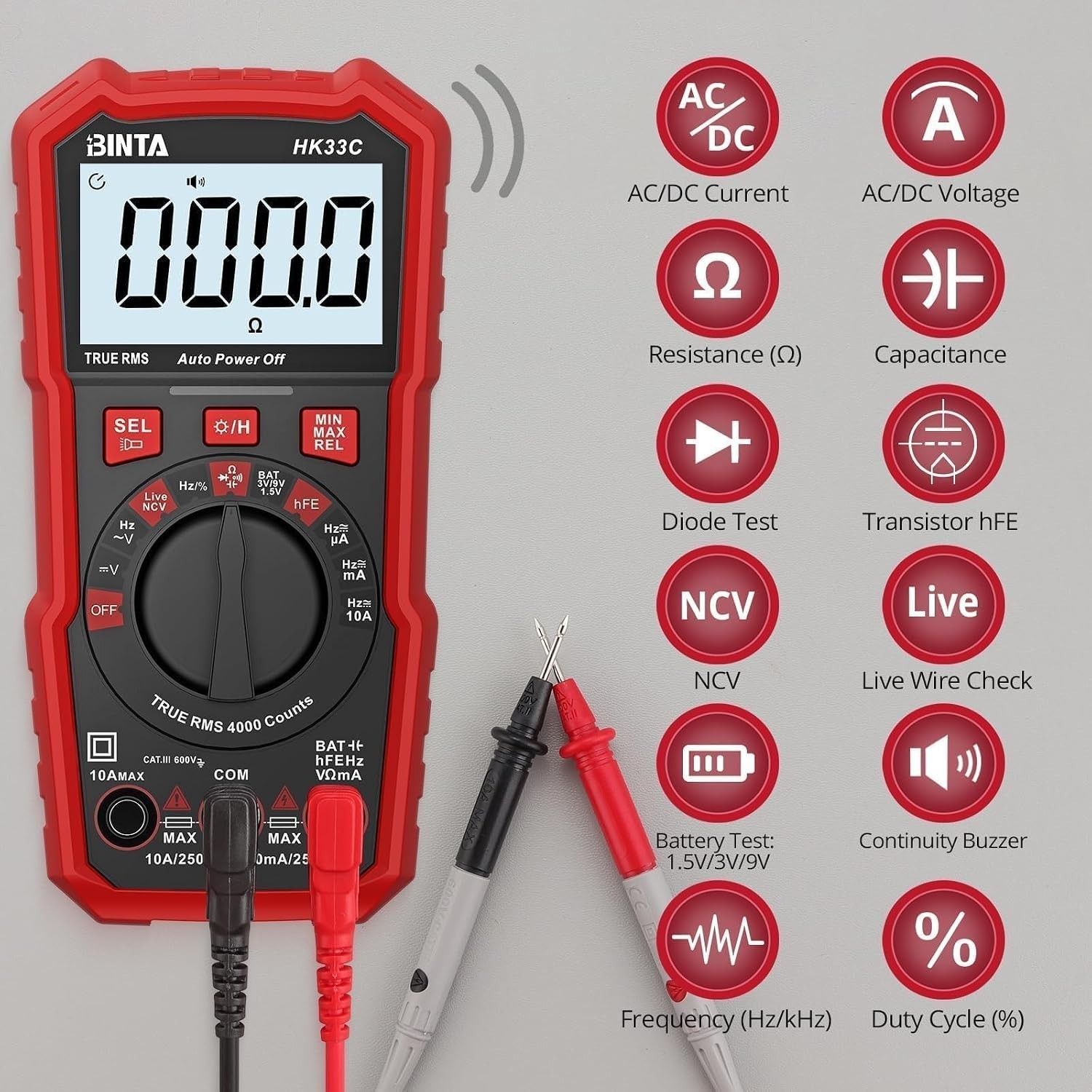 4000 Counts TRMS Digital Multimeter with Auto-Ranging & NCV Live Wire Detection