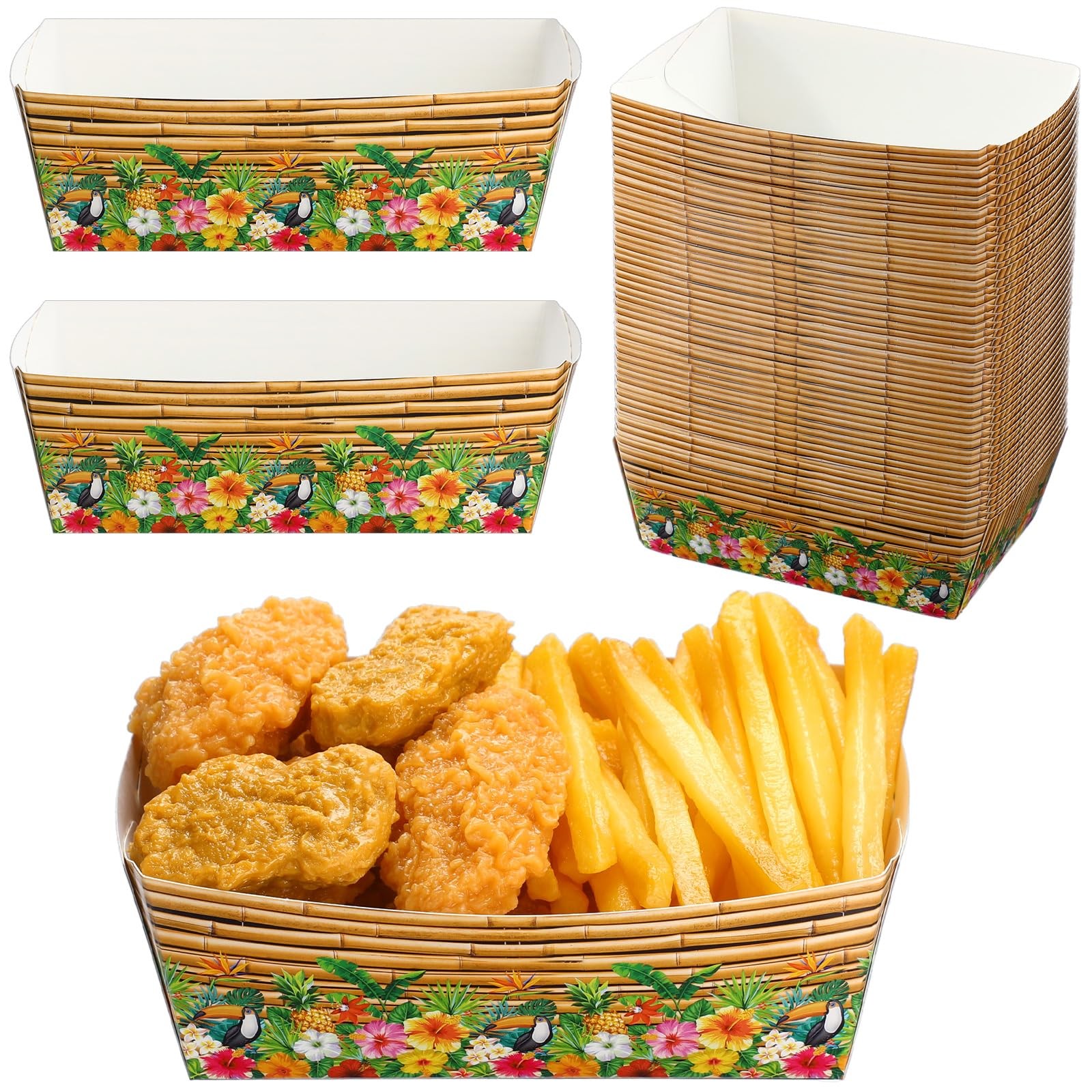50 Packs Hawaiian Party Decoration Tiki Disposable Paper Food Tray Aloha Nach…