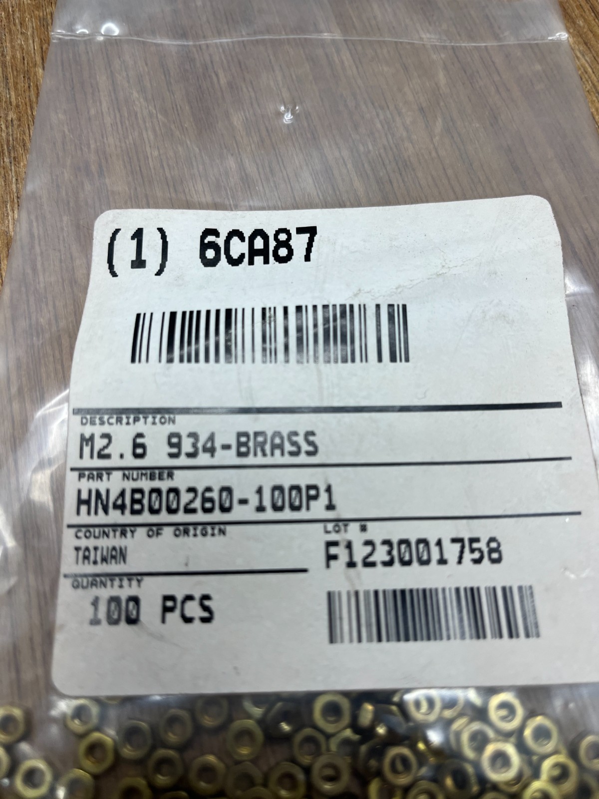 (Qty.100) M2.6 X 0.45 Brass Hex Nuts DIN 934 M 2.6 Grainger 6CA87