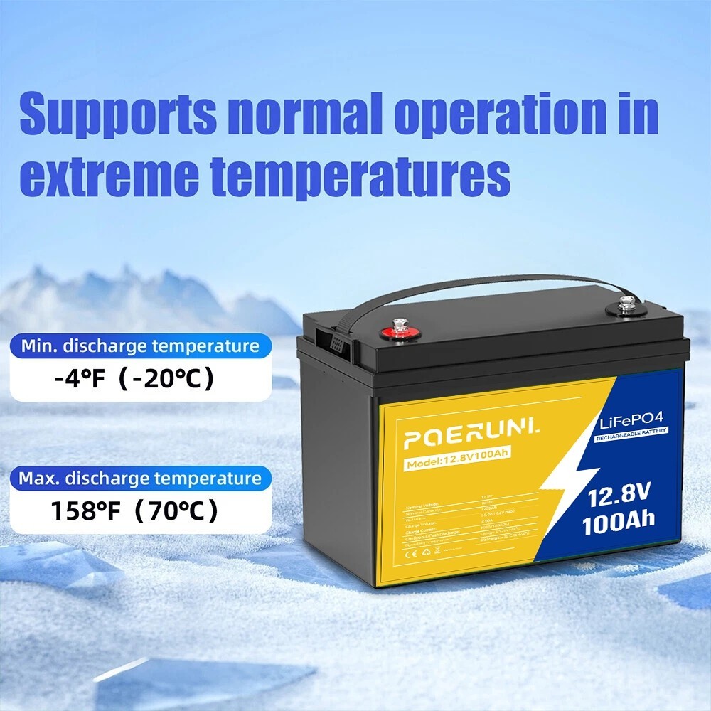 12V 100Ah LiFePO4 Lithium Battery BMS for Solar RV Off-grid Motors Marine