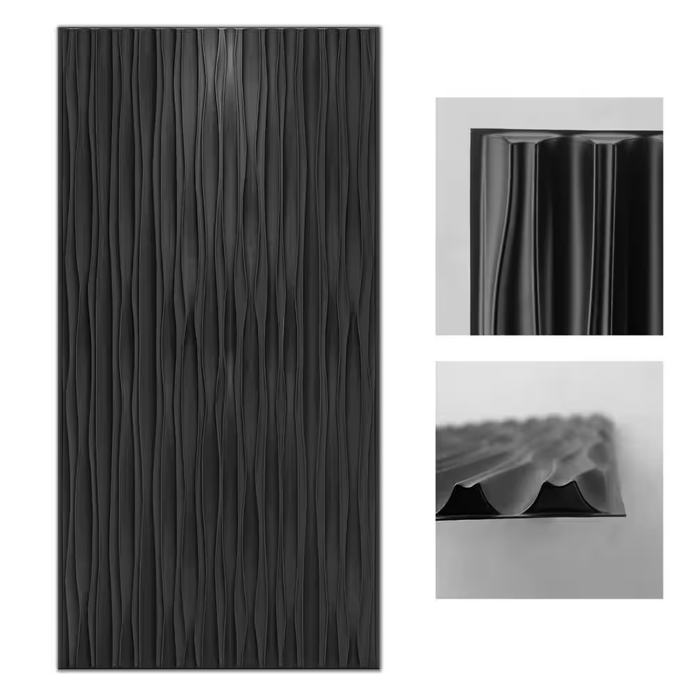 0.04 In. X 47.2 In. X 23.6 In. Black PVC Decorative Wall Paneling for Interior W