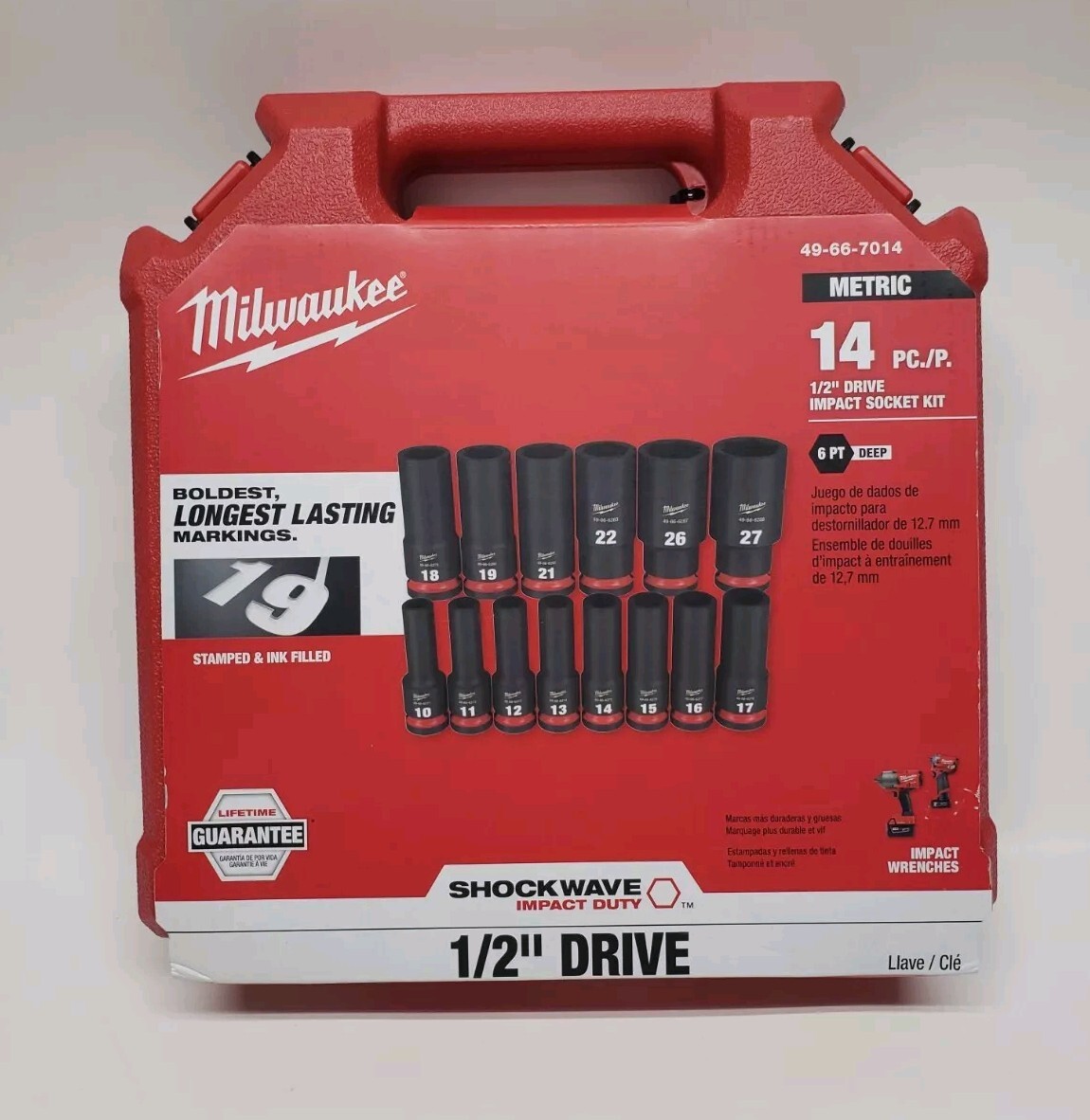 Milwaukee Shockwave 1/2″ Drive Impact Socket set Deep Well Metric 14 piece MM