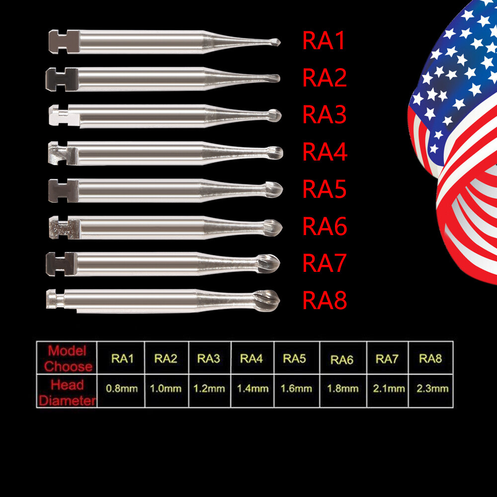 5Pcs Dental Round Carbide Bur for Slow Speed Latch Type RA 1# – 8# Burs
