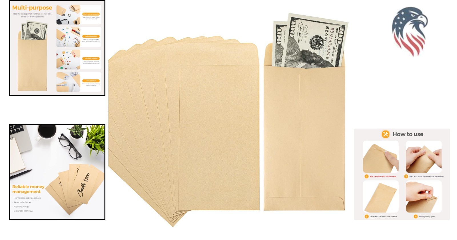 100 Pack Kraft Self Sealing Cash Envelopes for Budgeting and Storage 3.5×6.5 …