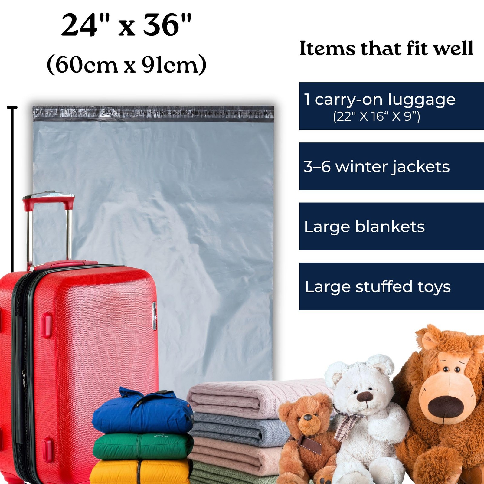 Large Shipping Bags | 24 x 36| Jumbo Poly Mailers for 24×36 – 5 Bags, Grey
