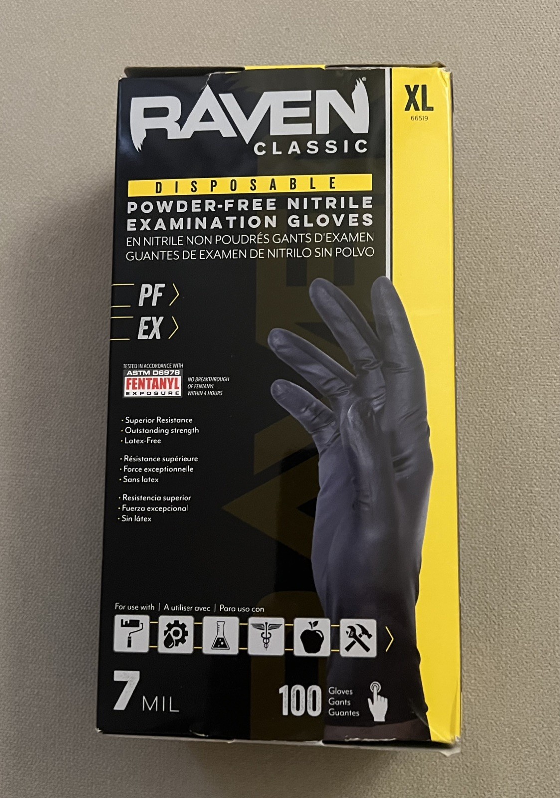 SAS Safety Raven Gloves XL, 66519, Powder Free, 7 mil, Black Color , 100 units